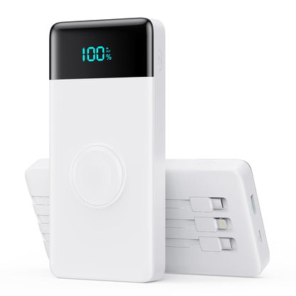 Wireless Portable Charger 40800mAh with 3 Built-in Cables,7-in-1 15W Wireless Charging Power Bank,25W PD QC 4.0 Fast Charging USB C LCD Display Battery Pack for iPhone 17/16/15/13,Samsung,Android etc