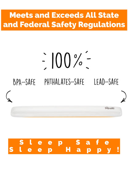 The Shrunks Sleep Security Inflatable Bed Guard (2 Pack) - Safe & Portable Toddler Bed Guard / Cot Bumpers for Travel, Holiday or Home Use, 122x18x10cm fits under Bed Sheet with non-slip grips.