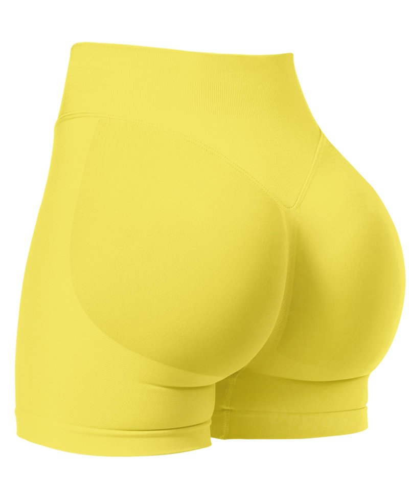 VOYJOY Women Workout Impact Shorts 2.5"/ 3.6"/ 4.5"/ 6" Scrunch Butt Lifting Gym Seamless Booty Biker Shorts Light Yellow