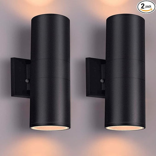 Up Dawn Outdoor Lights Exterior Wall Light Fixture Cylinder 3000K, Modern Black Outdoor Dusk to Dawn Light Fixture Wall Mount 2 Pack,IP65 Outside Sconce for House,Garage,Porch
