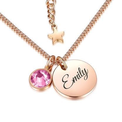 TMT Personalised birthstone necklace with gift box engraved for Daughter Mum Best Friend Girlfriend Birthday 18th 21th 30th 16th 13th Initial Name Letter pendant