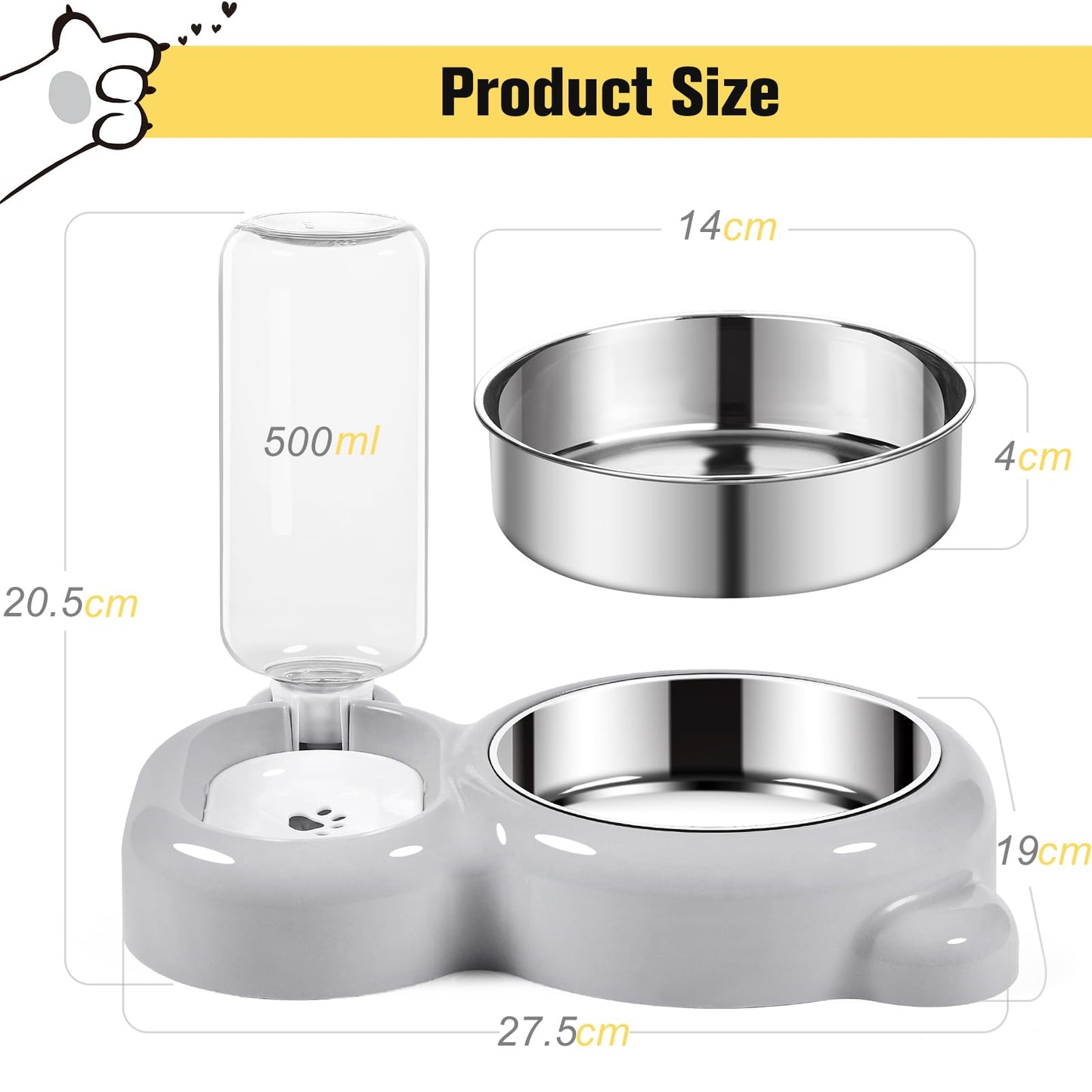 Dog Bowls, Cat Food and Water Bowl Set with Water Dispenser and Stainless Steel Bowl for Cats and Small Dogs