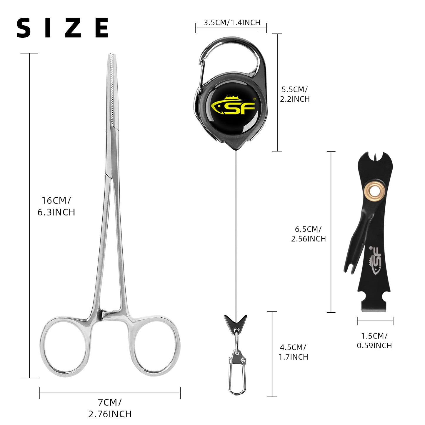 SF Fly Fishing Tools Kit Fishing Knot Tool and Line Clipper, Zinger Retractor, Hook Remover Forceps