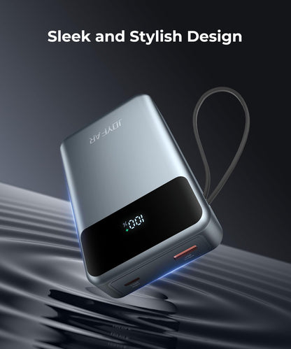 Portable-Charger-Power-Bank Travel Essentials Battery Pack USB C 30000mAh Built in Cable 22.5W Phone Fast Charging Powerbank Compatible with iPhone 16 15 14 13 12 11 iPad Samsung Google Xiaomi