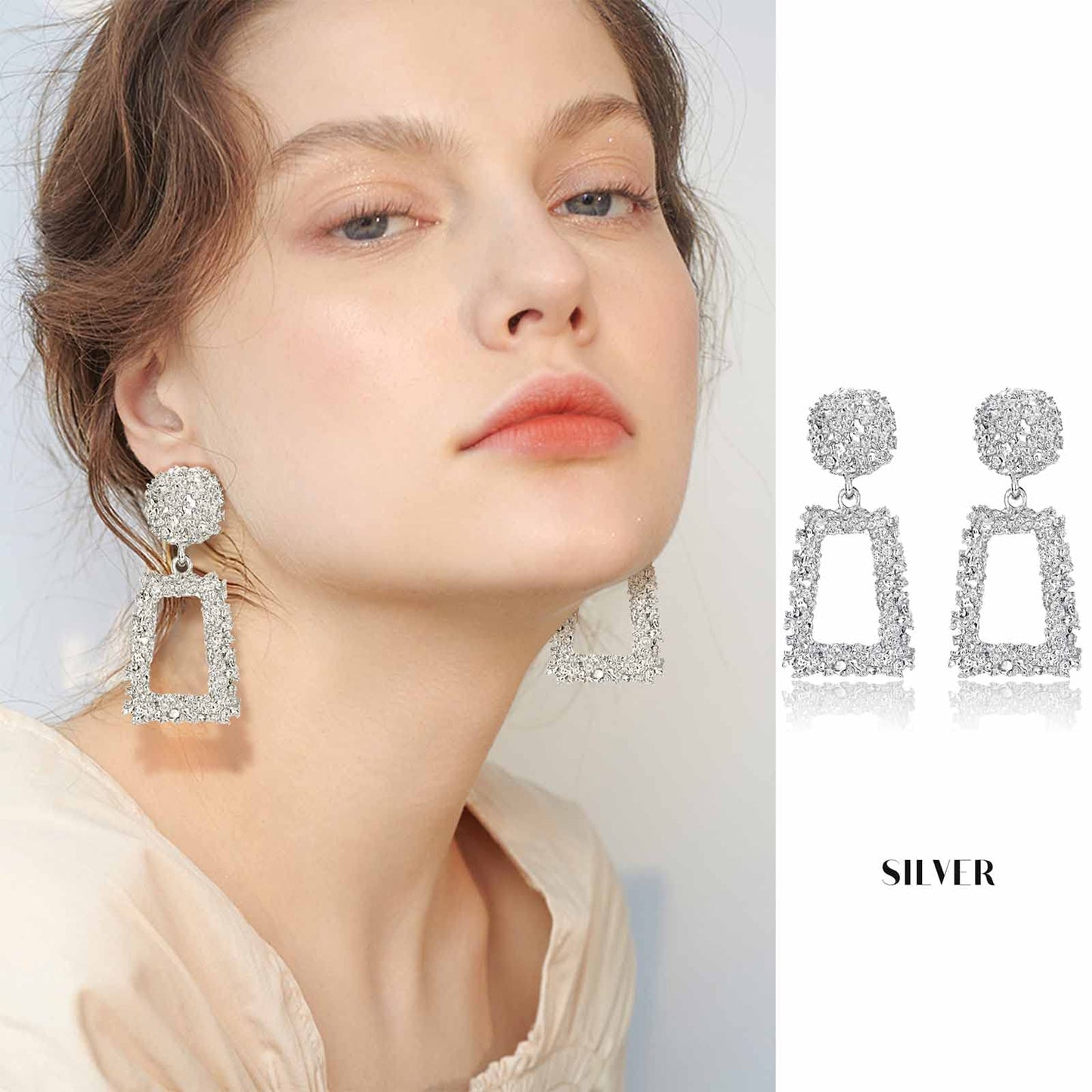 Diamday Earring Clip for Women Gold Hot Pink Ear Clips Women Without Pierced Ears Large Rectangular Geometric Dangle Earrings Fake Earrings Gold Earrings Non Piercing