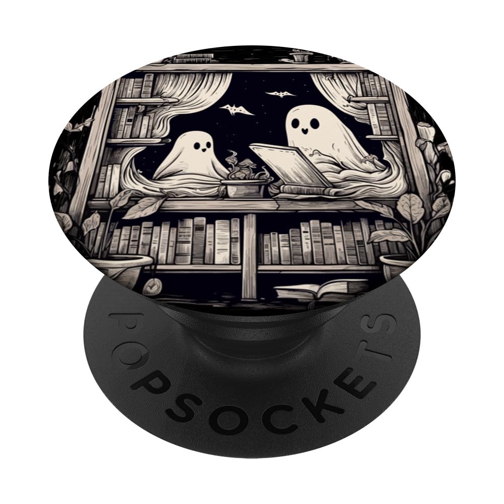 Spooky Ghosts Reading Books Library Bookworm Retro Bookish PopSockets Adhesive PopGrip