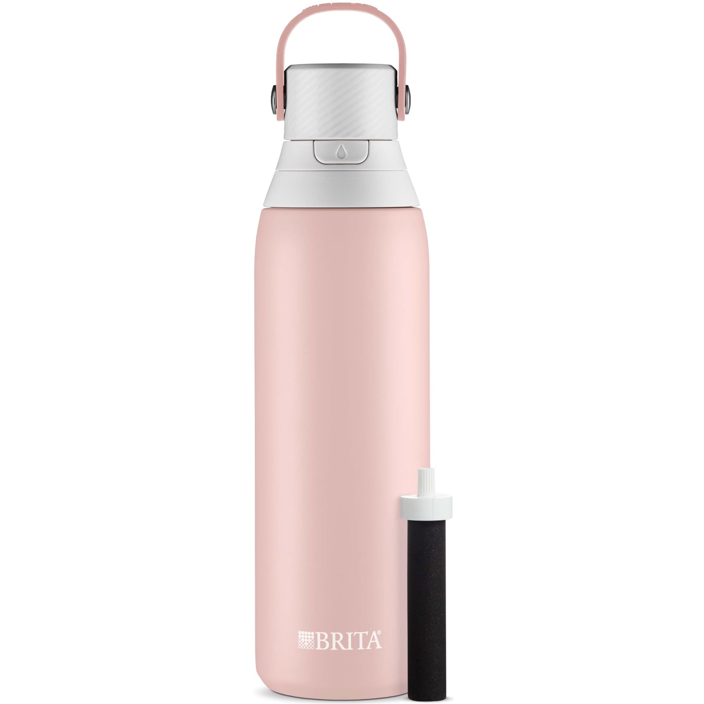 Brita Stainless Steel Premium Filtering Water Bottle, BPA-Free, Reusable, Insulated, Replaces 300 Plastic Water Bottles, Filter Lasts 2 Months or 40 Gallons, Includes 1 Filter, Rose - 20 oz