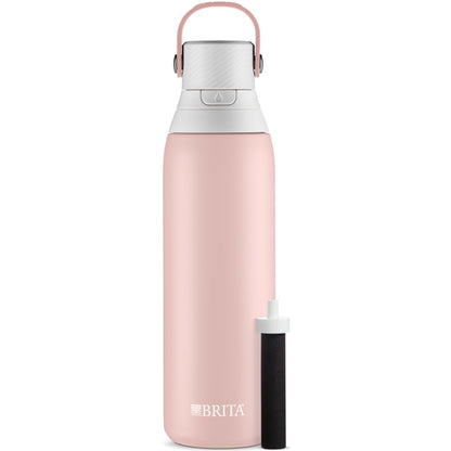 Brita Stainless Steel Premium Filtering Water Bottle, BPA-Free, Reusable, Insulated, Replaces 300 Plastic Water Bottles, Filter Lasts 2 Months or 40 Gallons, Includes 1 Filter, Rose - 20 oz