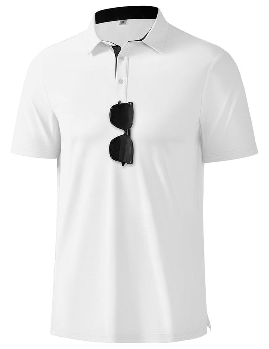 ASYJUMPD Mens Polo Shirts Short Sleeve Quick Dry Soft and Breathable Color Block Performance Polo for Golf Casual Business or Outdoor Activities White Large