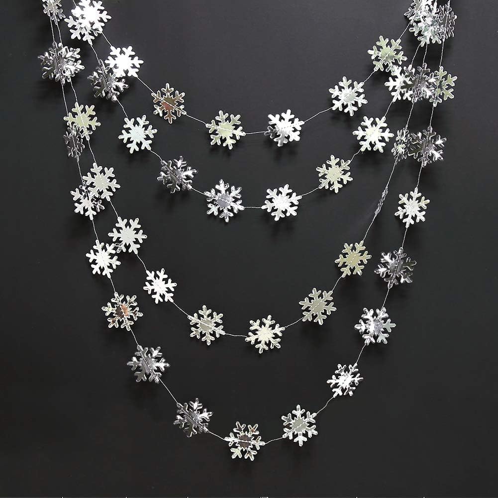Cheerland Clearance Silver Snowflakes Decorations Garland for Winter Hanging Decoration Winter Wonderland Christmas Onederland Office Dorm Holiday Bridal Shower Ceiling Decor Xmas Backdrop Baby Shower