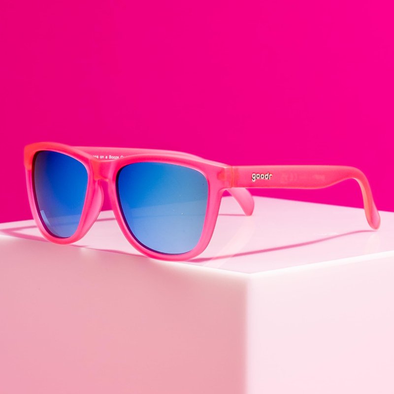 goodr Flamingos on a Booze Cruise Polarized Sunglasses, Medium Sized (OG), Pink Translucent Frames with Teal Mirored Reflective Lens, UV400 Protection, No Slip, No Bounce