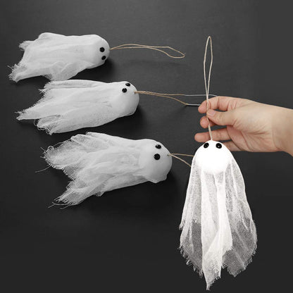 Decor365 Pack of 12 Small Hanging Ghost with White Creep Cloth and Black Eyes for Halloween Party Decoration Home/Yards/Garden/Pub/Classroom/Showcase/Living Room Holiday Party Decor