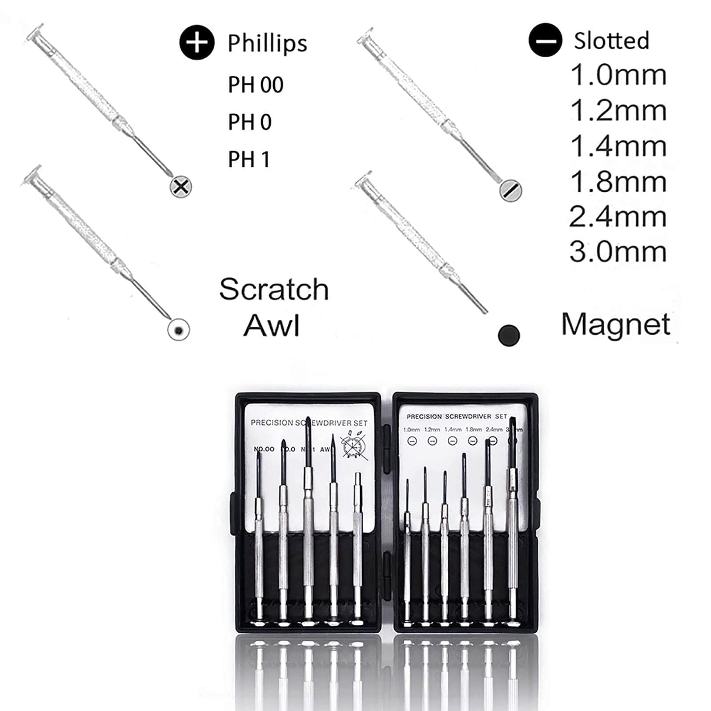 11PCS Mini Screwdriver Set, Small Tools with 11 Different Size Flathead and Phillips Screwdrivers, Precision Screwdriver Set for Jewelry, Watch, iPhone, Toys, Computer, Eyeglass Repair