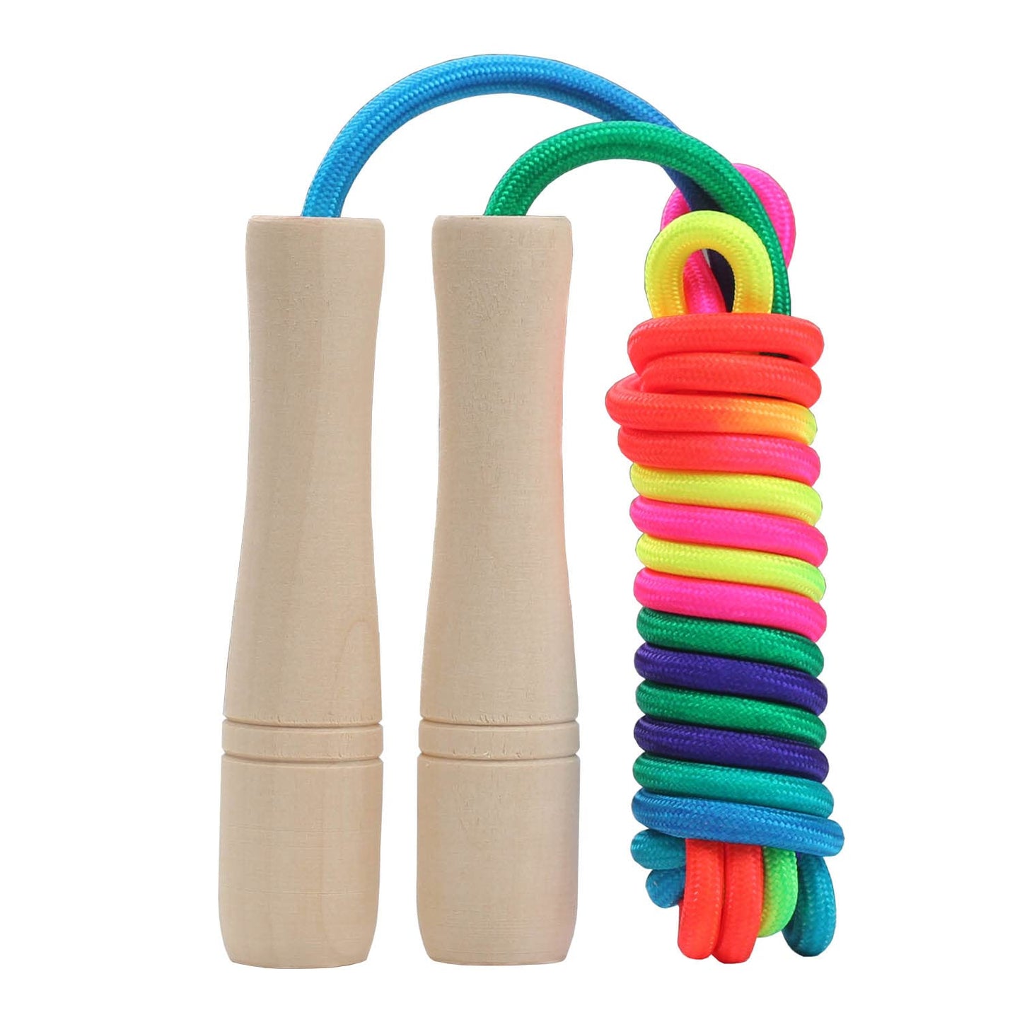 Jump Rope Kids, 8.5ft Adjustable Cotton Skipping Rope with Wooden Handle for Boys and Girls Fitness Outdoor Exercise (Rainbow color)