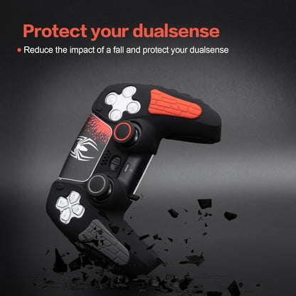 ECHZOVE PS5 Controller Cover Case - Anti-Slip Silicone Skin for PS5 DualSense Controller with Thumb Grip Caps, Joystick Protectors, Spider-Man Theme Sticker - Black