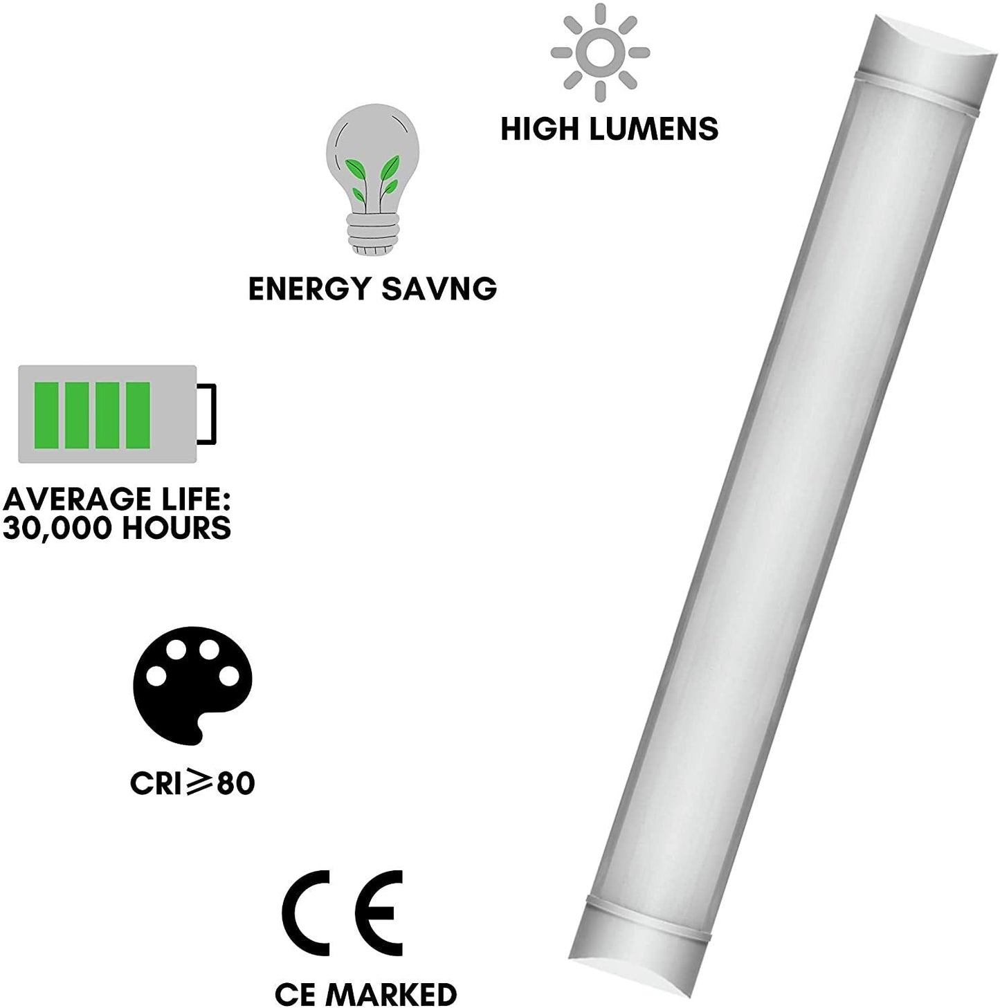 Morris 45w LED Batten Lights 5ft, 150cm, 6000k Daylight, IP20 LED Fluorescent Strip Light Fitting for Ceiling of Home & Office, Workshop & Garage Lighting, Pack of 2