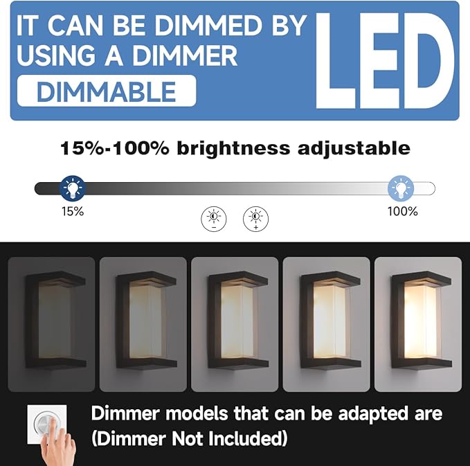 Outdoor Porch Light,15%-100% Dimmable Indoor Wall Light Fixtures,3000K/4000K/6500K Adjustable,24W Exterior Wall Lighting,Waterproof Outdoor Modern Wall Sconce Lights,2160LM Indoor Wall Sconce 2 Pack
