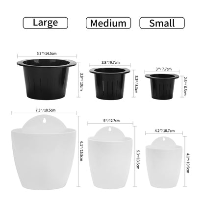 6 Pack White Hanging Planter Pots Self Watering Vertical Garden Wall Mount Window Hang Round Plastic Container Indoor Outdoor for Plants Flowers Succulent Kitchen Living Herbs Holder Decor(Large)