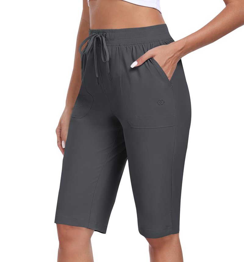 MoFiz Womens 13" Knee Length Hiking Shorts Quick Dry Water Resistant Lightweight Bermuda Shorts with Pockets Dark Gray 2XL