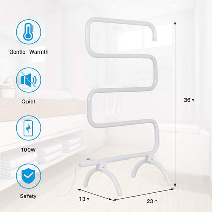 Electric Towel Warmer, S-Shaped Heated Towel Rack with Built-in Switch, Constant Temperature Control, 15 Min Fast Heating, Freestanding & Wall-Mounted Drying Rack for Bathroom, White