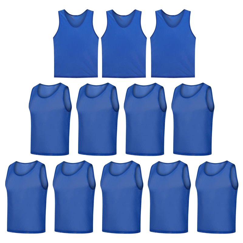 LTHYTY 12 Pack Scrimmage Vest/Team Training Jerseys/Sports Pinnies/Practice Jerseys/Soccer Bibs with Carry Bag (as1, Alpha, s, Regular, Regular, Dark Blue)