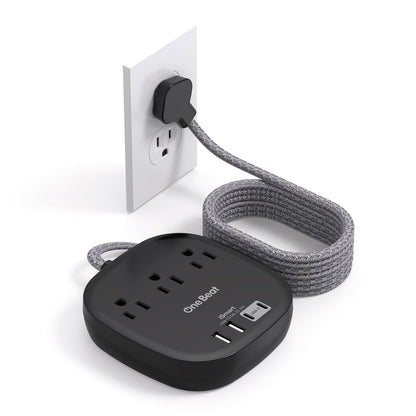 Flat Plug Power Strip, 6ft Ultra Flat Extension Cord - 3 Outlets 4 USB Ports (2 USB C) 22.5W/4.5A Desktop Charging Station, Power Strip No Surge Protection for Cruise Ship, Dorm Room Travel Essentials