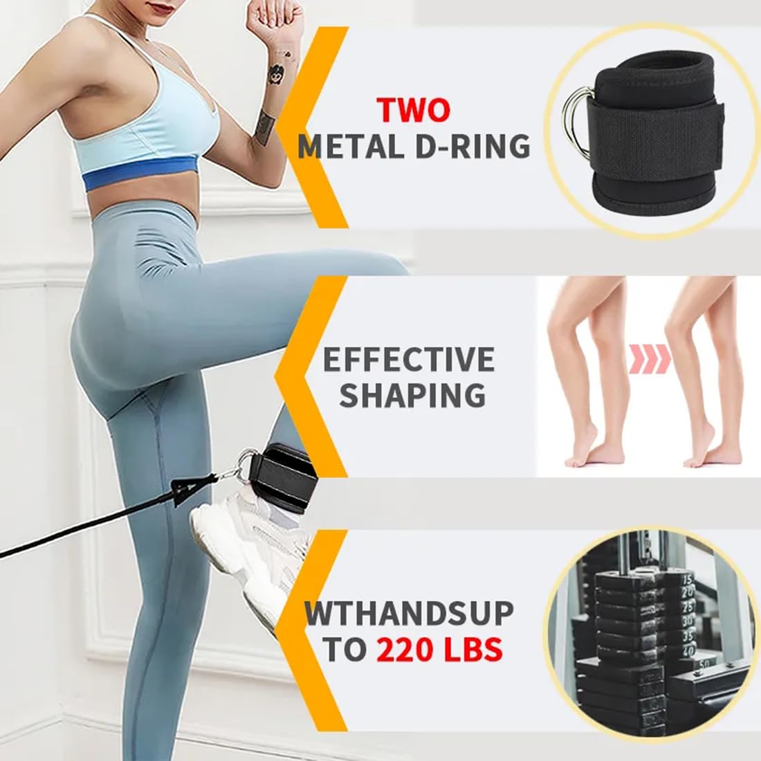 EastyGold Ankle Straps Ankle Resistance Bands Wrist Cuffs Padded Straps Adjustable Fitness Glute Kickback D-Ring for Cable Machine Gym Foot Leg Training Brace Support 1 Pair