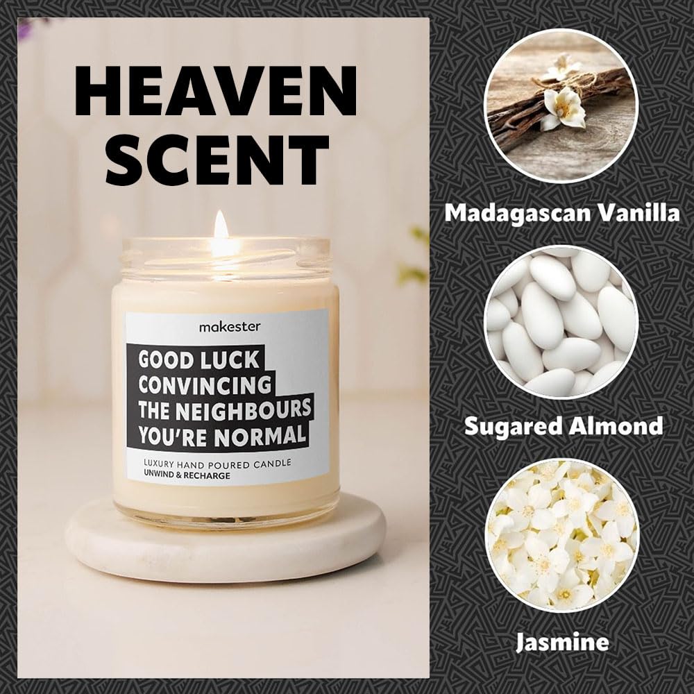 New Home Gifts - Luxury Soy Wax Candle - Vanilla, Jasmine, Sugared Almond - Makester