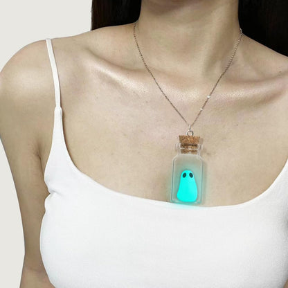 TKHLT Ghost Necklace, (Blue) The Adopt A Ghost in A Bottle Pendant Necklace Halloween Jewelry for Women and Men