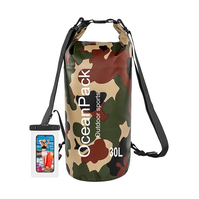 Cekikibi Waterproof Dry Bag 30L, Dry Sack for Kayaking Rafting Boating Beach Surfing Swimming, Camping, Hiking, Beach, Fishing Green Backpack with Waterproof Phone Case