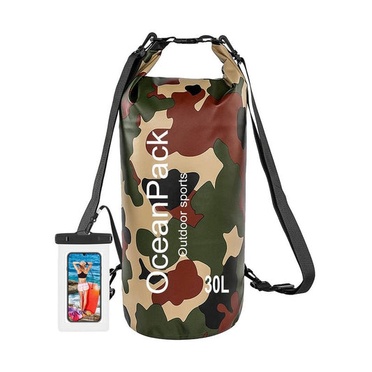 Cekikibi Waterproof Dry Bag 30L, Dry Sack for Kayaking Rafting Boating Beach Surfing Swimming, Camping, Hiking, Beach, Fishing Green Backpack with Waterproof Phone Case