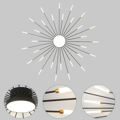 JAYMP Ceiling Light Modern Flower Shape Ceiling Lamp for Living Room Dining Room Flush Mount Metal Acrylic Sputnik Firework Petal LED Lighting Fixture (Matte Black, 30+1 Lights)
