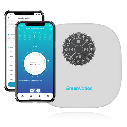Smart Sprinkler Controller Pro，12-Zone/Station Irrigation System(with Water Pump and Rain Sensor Connection Interface)，GreenVation 2.4G/5GHz WiFi Water Timer for Outdoor Garden/Yard/Lawns (12 Zone)