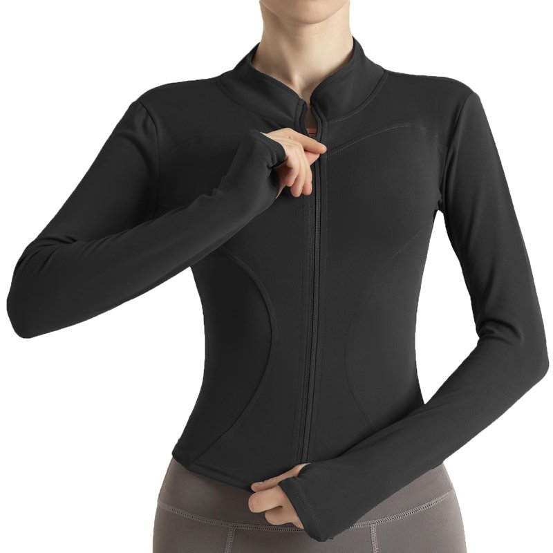 Ncvtang Women's Cropped Lightweight Stretchy Running Track Jackets Full Zip Slim Fit Athletic Tops with Thumb Holes(Black,S)