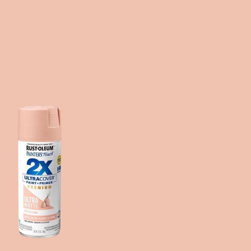 Rust-Oleum 355035 Painter's Touch 2X Ultra Cover Spray Paint, 12 oz, Ultra Matte Rustic Pink