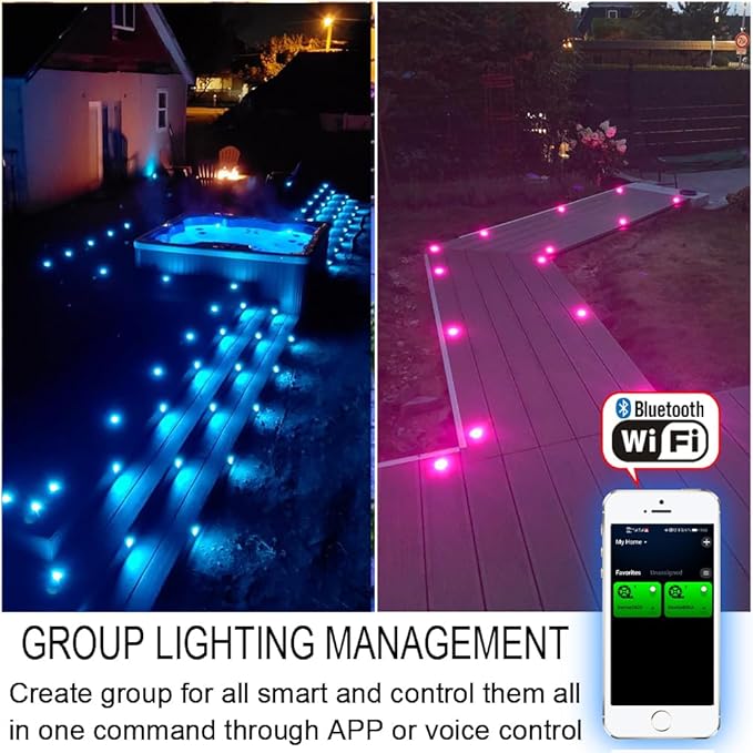 Outdoor Recessed Deck Lights, 20 Pack 1.77" Smart RGB Deck Step Lights, IP67 Waterproof Low Voltage In Ground Landscape Lighting for Patio, Path, Stairs, Pool, Soffit, Work with Alexa, Google Home