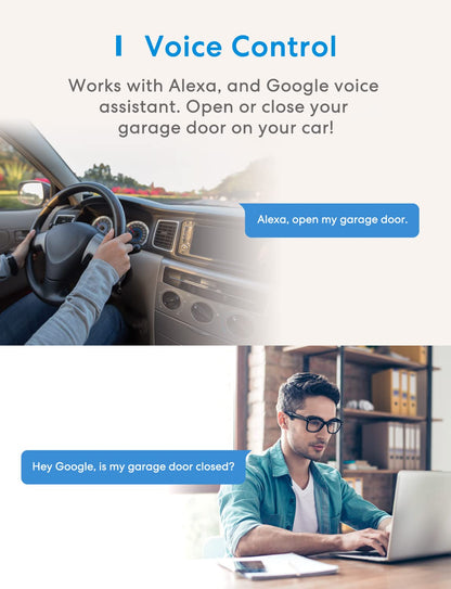 meross Smart Garage Door Opener Remote, Compatible with Apple HomeKit, Amazon Alexa, Google Assistant, CarPlay and SmartThings, No Hub Required