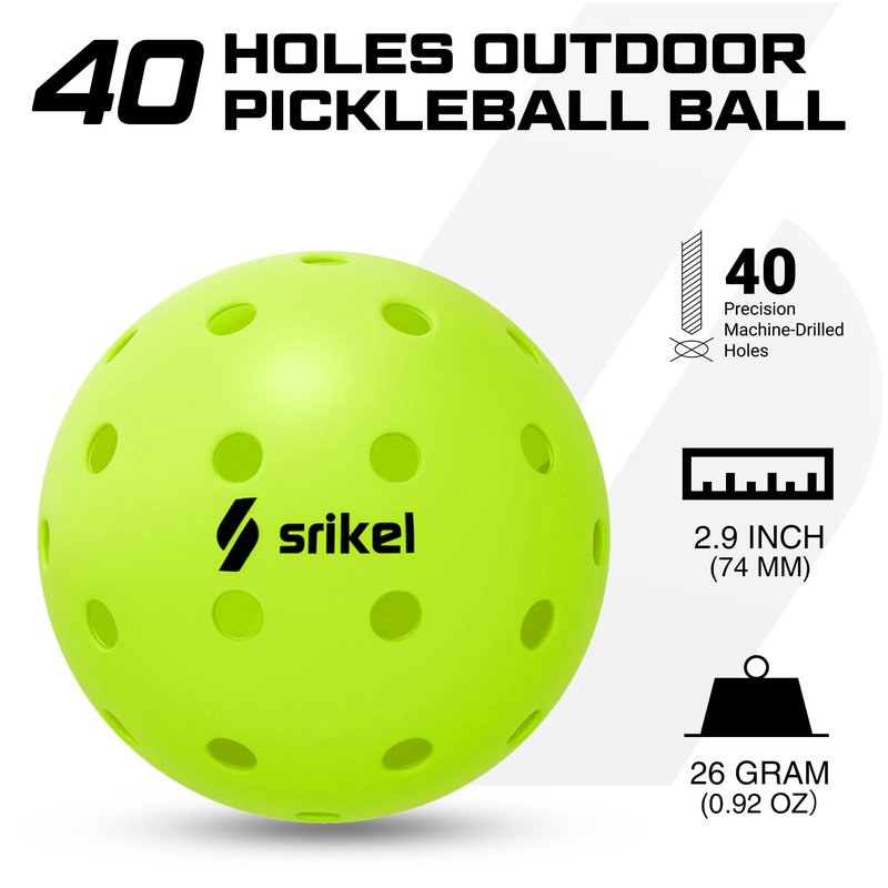 Srikel Outdoor Pickleballs - USAPA Approved Pickleball Balls, Seamless Roto-Molded Design for Durability, 12 Pack Green, Crack-Resistant 40-Hole Pickle Balls for Beginner Intermediate Pro Player
