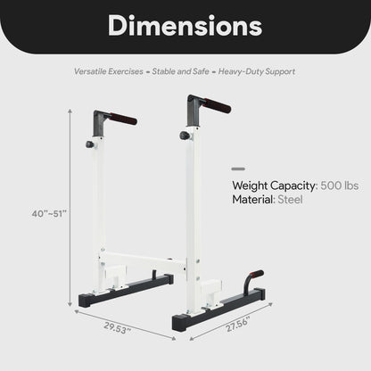 BalanceFrom Steel Frame Dip Station with Adjustable Height, 500 Pound Weight Capacity – Upper Body Workout Home Gym Equipment for Triceps, Push & Pull Ups, Leg Raises, and Bench Press