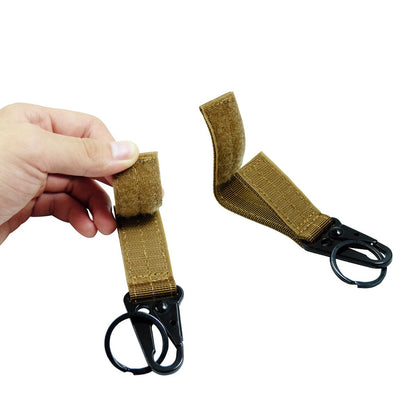 FAIRWIN Tactical Gear Clip, Nylon Key Ring Holder or Tactical Belt Keepers Military Utility Hanger Carabiner Tactical Molle Hook, Black, Tan, Green(Tan,4.2 inch L and 1 inch W)