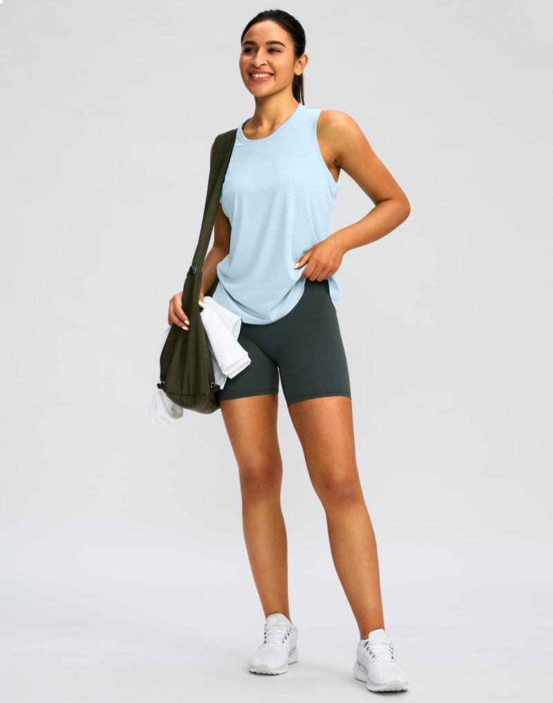 Women's Workout Tops Racerback Athletic Tank Tops Sleeveless Loose Fit Yoga Running Gym Shirts for Women(Blue Linen,L)