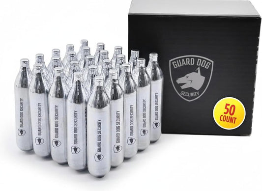 Guard Dog Security 12 Gram Co2 Cartridges, Non-Threaded, CO2 cartridges BB Gun, CO2 BB Pistol, CO2 Airsoft Pistol, and CO2 Paintball Markers, Snug fit, Solid Seal (Pack of 50)