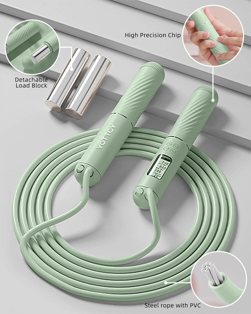 YOTTOY Cordless Jump Rope for Adults | Weighted Design with LCD Display - Perfect for Women