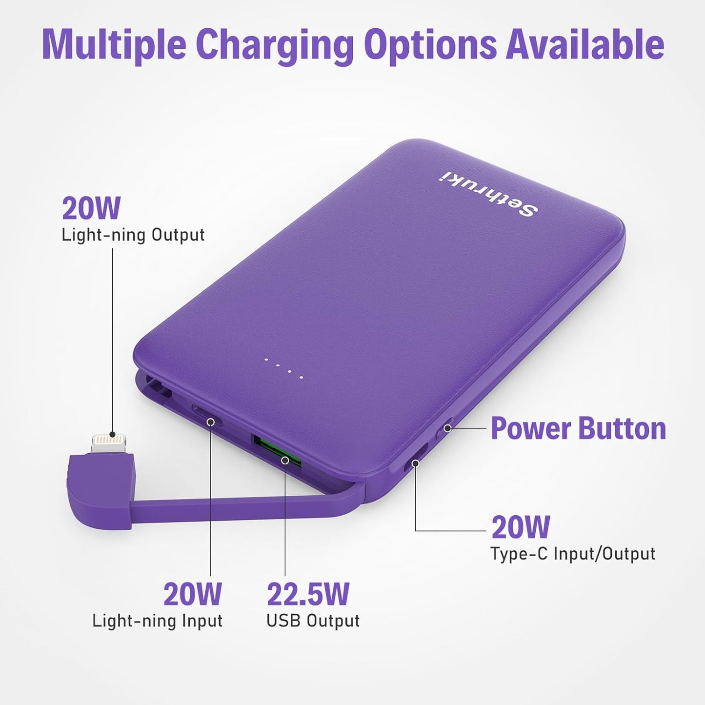 Slim Portable Charger with Built in USB C Cable,20W Fast Charging Power Bank,Small Mini Lightweight Phone Battery Pack 6000mAh,Ultra Thin Travel Essentials for iPhone 17 16 15 Series,Samsung,Android