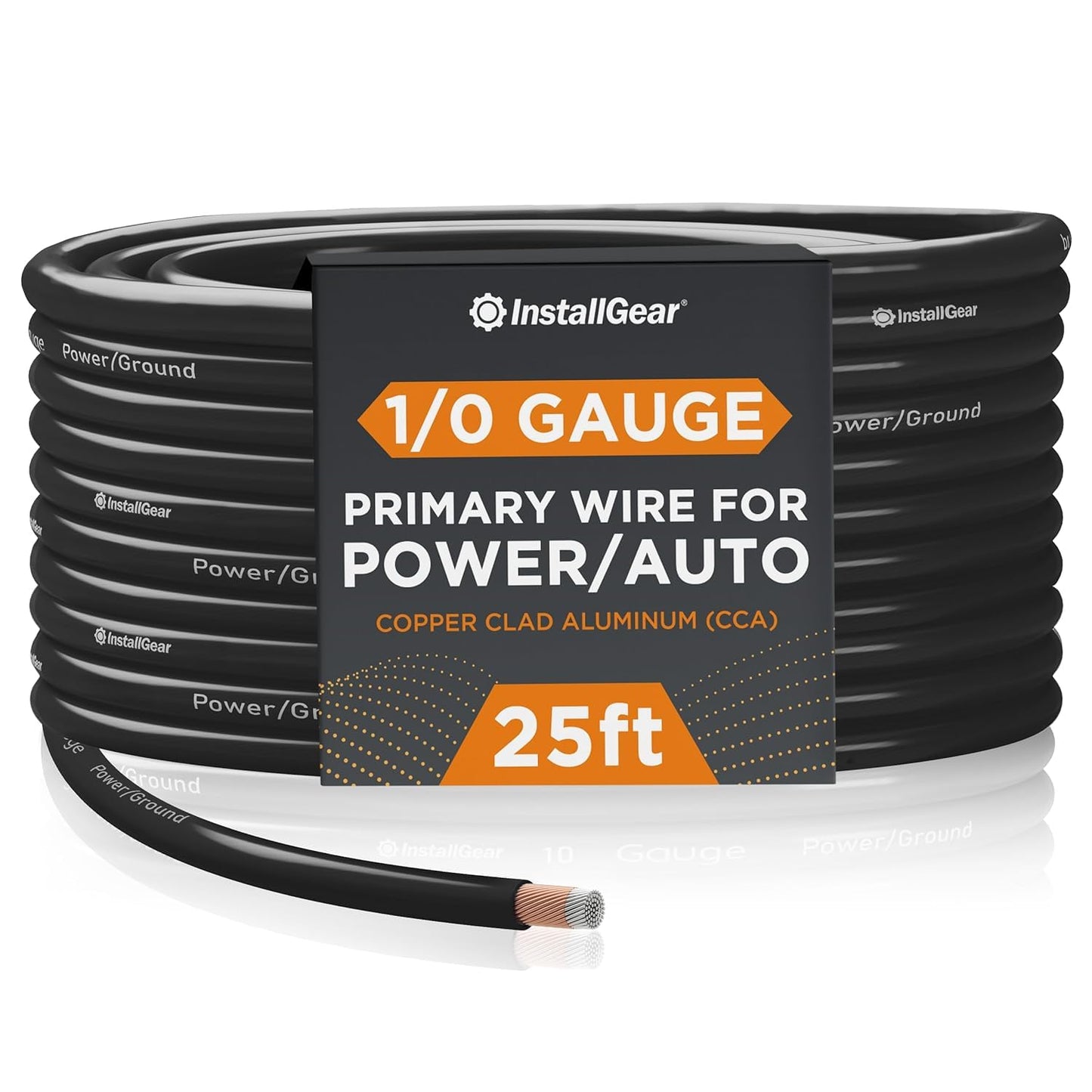 InstallGear 1/0 Gauge Wire (25ft) Copper Clad Aluminum CAA - Primary Automotive Wire, Car Amplifier Power & Ground Cable, Battery Cable, Car Audio Speaker Stereo, RV Trailer Wiring Welding Cable 1/0ga