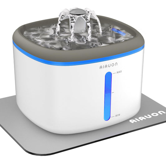 AIAUON Cat Water Fountain Ultra Quiet - 84oz/2.5L Cordless Automatic Water Dispenser for Cats, Water Bowl for Pets no Spilling, Cat Feeding & Watering Supplies with 3 Filters & Feeding Mat