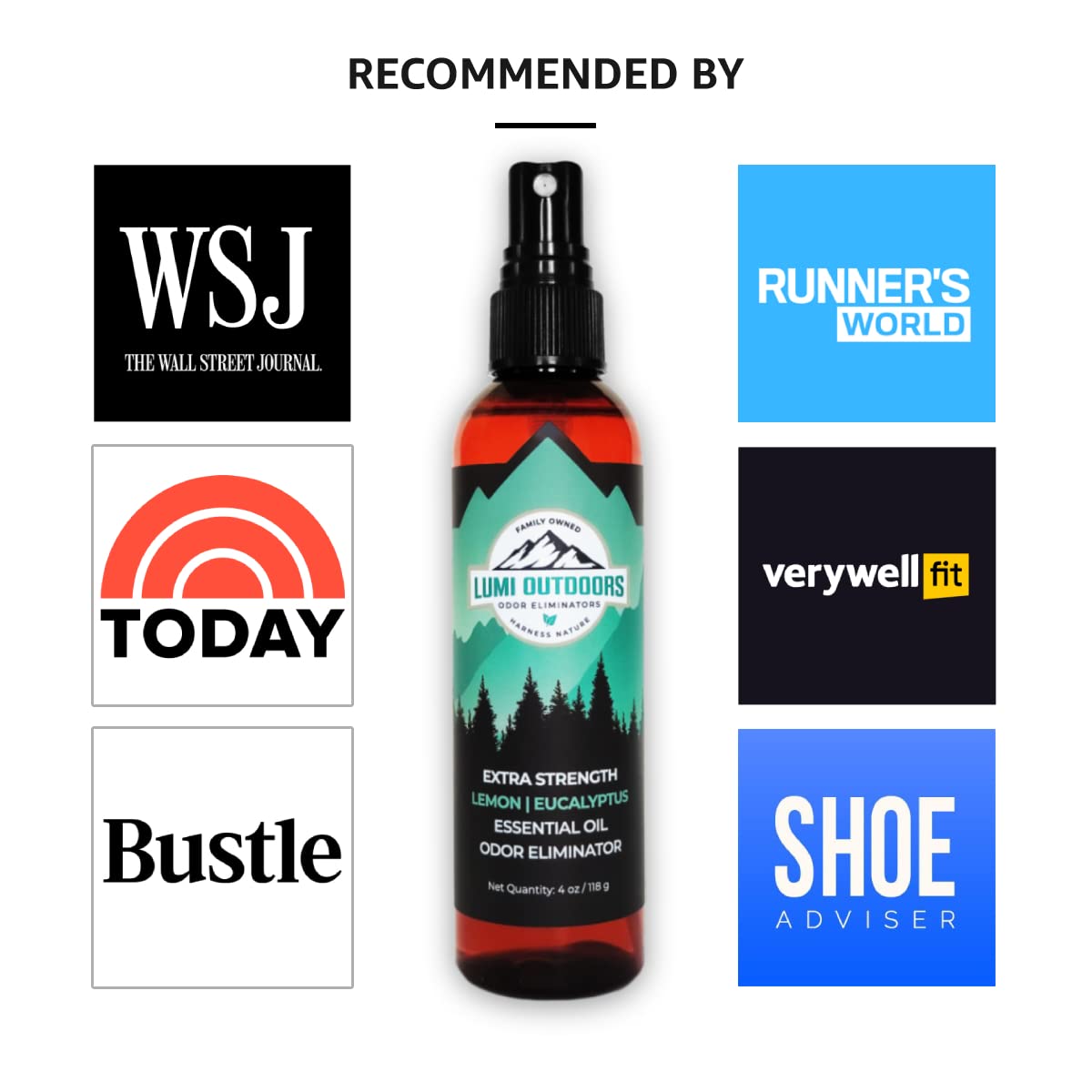 Lumi Outdoors Natural Shoe Deodorizer Spray & Foot Odor Eliminator- Extra Strength- Eucalyptus Lemongrass