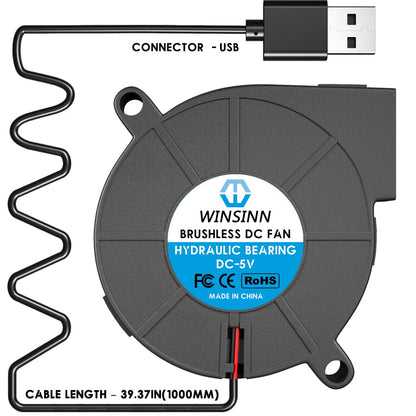 WINSINN 50mm USB Blower Fan 5V 5015 50x15mm Turbine Turbo Brushless (Pack of 4Pcs)