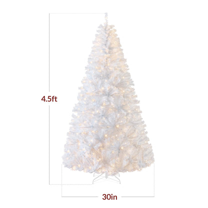 Best Choice Products White Christmas Tree 4.5ft Pre-Lit Artificial Pine Tree Premium Holiday Decoration w/Warm White Lights, Stand, Easy Assembly