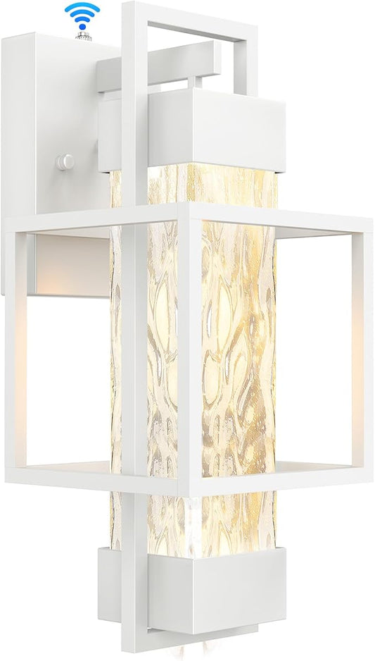 PARTPHONER Modern Outdoor Light Fixture Dusk to Dawn Outdoor Lighting, 15" H Exterior Wall Sconce Waterproof Porch Light, Outside Light for House with Water Glass for Garage Doorway, White